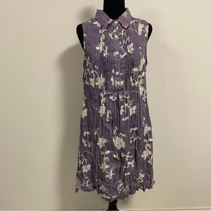 Vasna Floral Embroidered Linen blend Dress Lavender & White Size Large